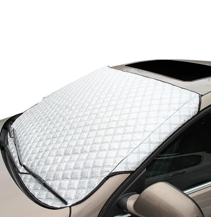 Car windshield snow cover fitted over a windscreen against ice and frost