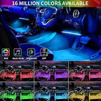 LED strips lighting a car dashboard and footwells