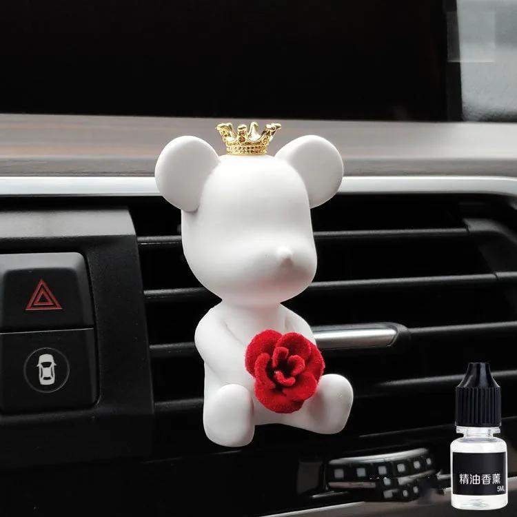 Air outlet fragrance clip — white bear with a rose