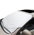 Car windshield snow cover fitted over a car windscreen against ice and frost