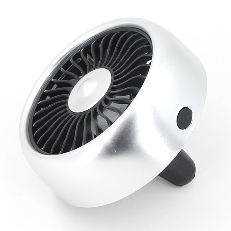 Silver clip-on USB car vent fan, side view