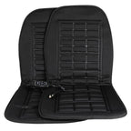 Two black 12 V heated car seat cushions with controller