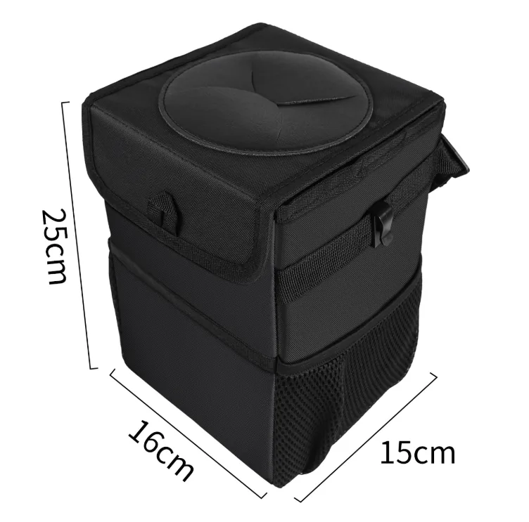 Trash can hanging from the back of a car seat