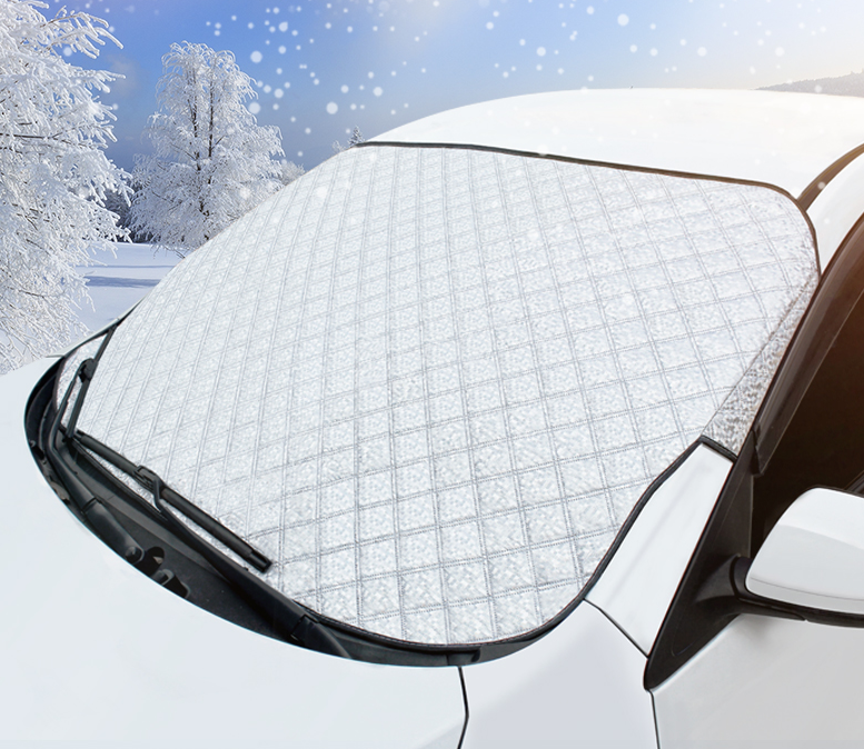 FrostShield cover on a car in snow