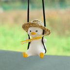 Rearview mirror charm — duck in a straw hat