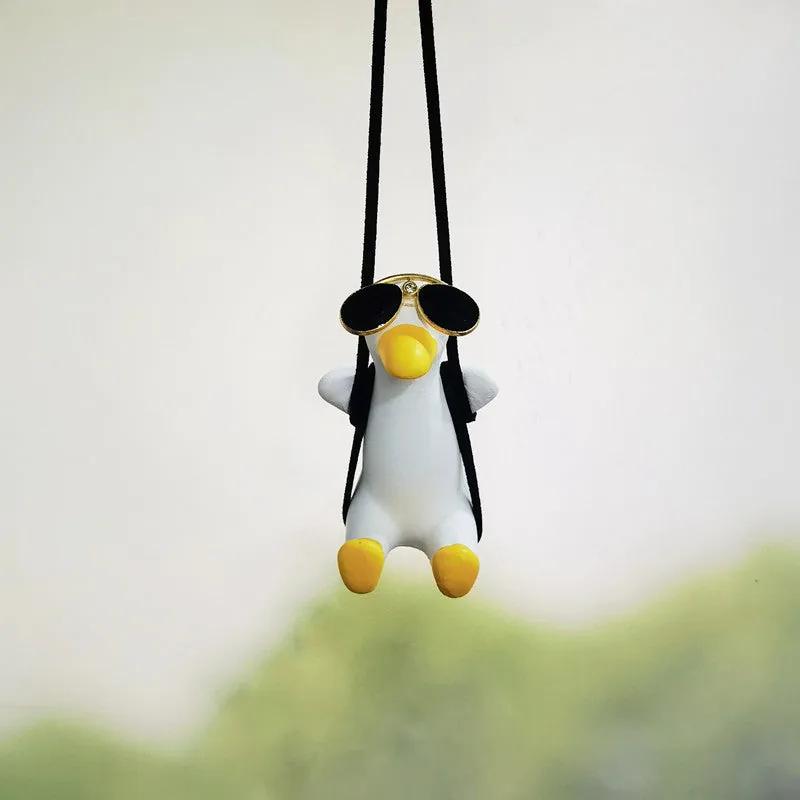 Rearview mirror charm — thin yellow duck in sunglasses