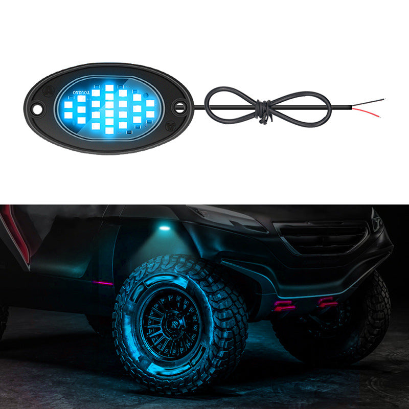 Ice blue underbody LED pod and the glow it casts in a wheel arch