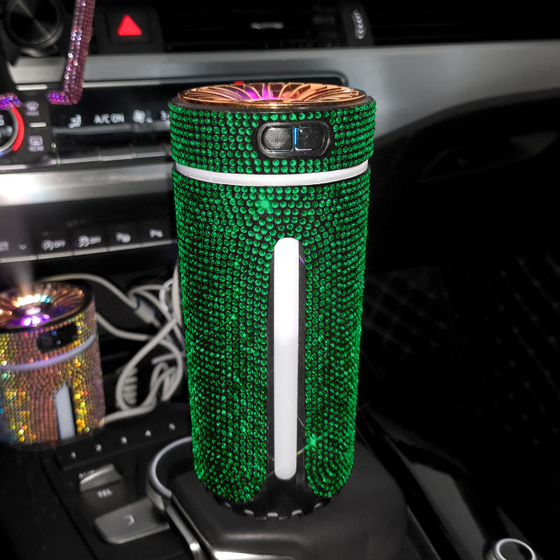 Green crystal diamond car humidifier in a cup holder