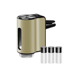 Smart car diffuser in champagne gold, with three essential oil bottles