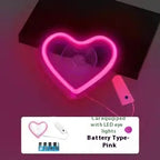 Pink neon heart window light with suction cup and battery box