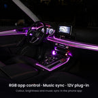 Car interior lit by the fiber optic kit: RGB app control, music sync, 12V plug-in