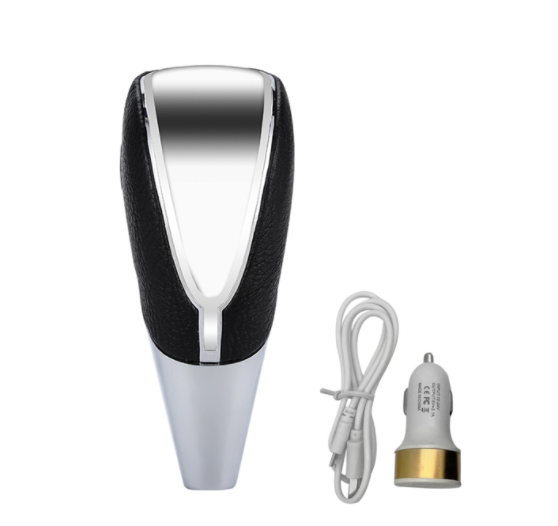 LED gear knob with white edge glow, USB cable and car charger