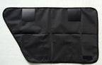 Back of the black pet door protection mat with hook-and-loop fasteners