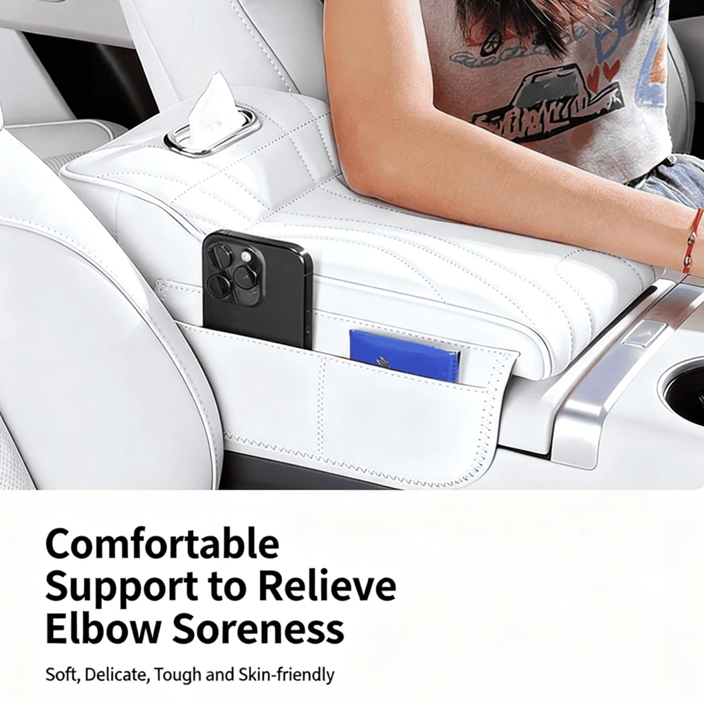 Console armrest cover with tissue box fitted over a car centre console