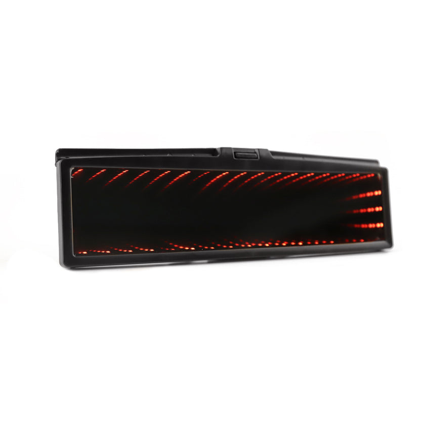 Clip-on rearview mirror with red infinity glow