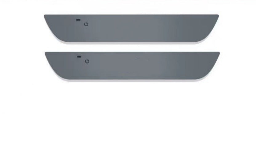 Two LED door sill plates, front door pair, unlit on a white background