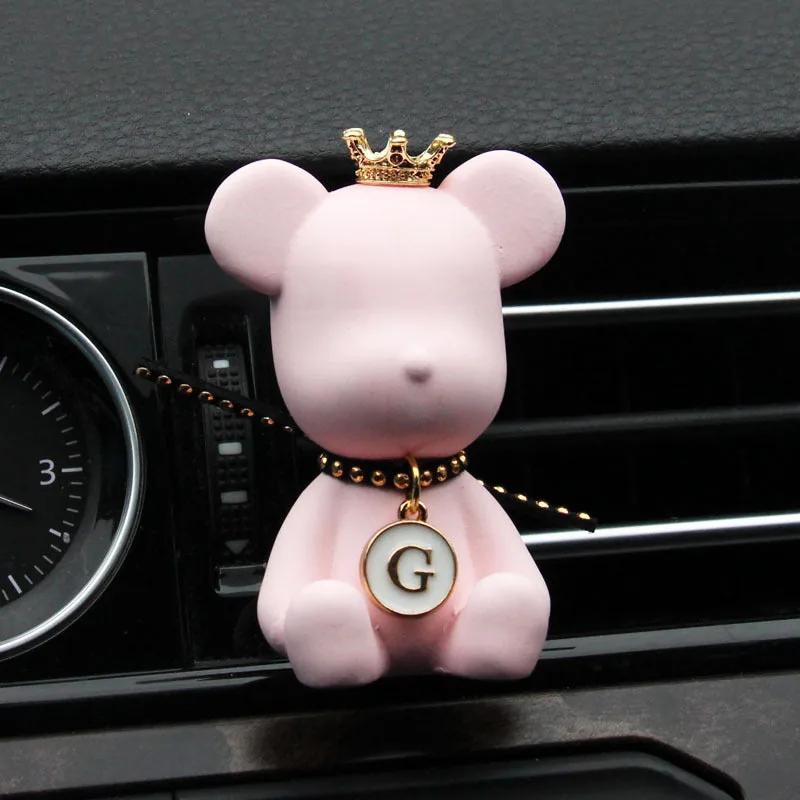 Air outlet fragrance clip — pink riveted bear