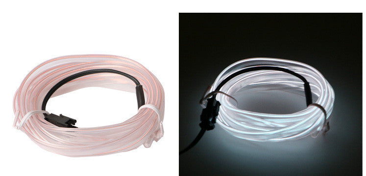 Coiled EL wire door edge light, unlit and lit white