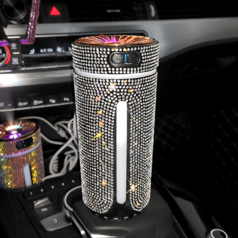 Silver crystal diamond car humidifier in a cup holder