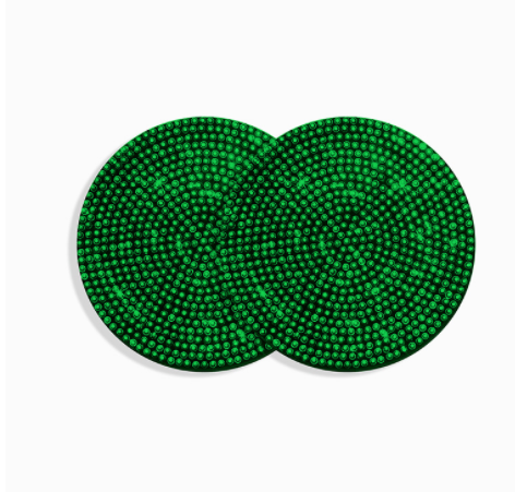 Pair of green crystal cup holder coasters
