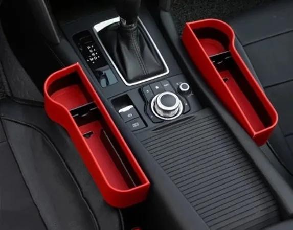 Seat side storage boxes in red, pair
