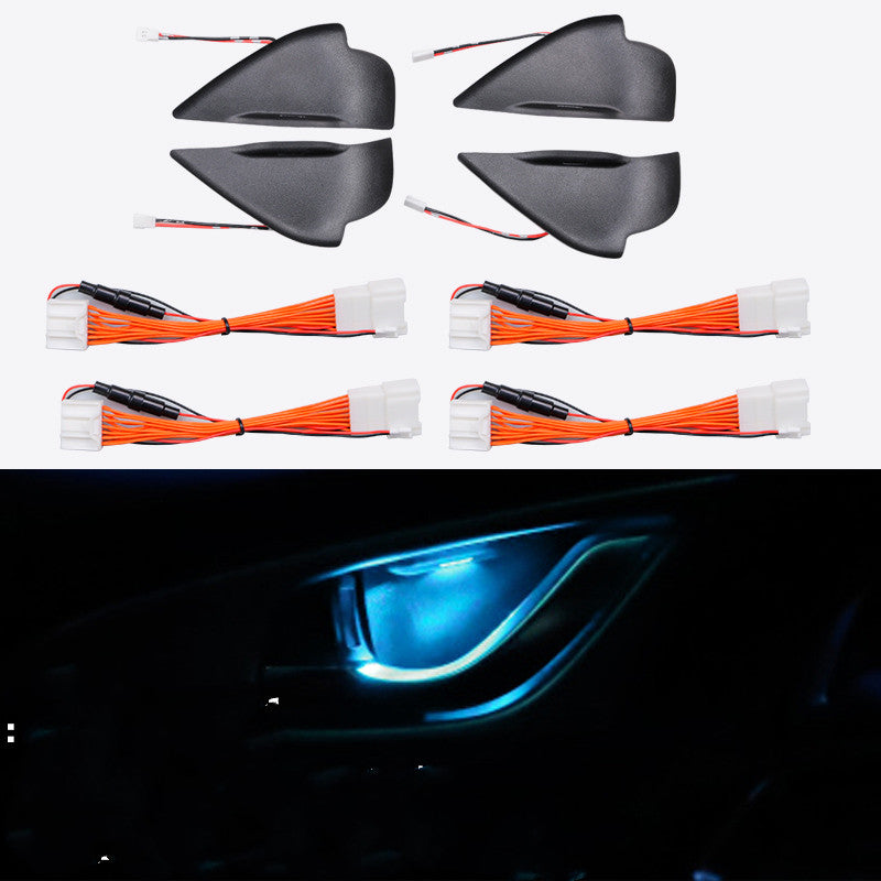 Blue LED door bowl light set of four with harnesses and the lit result