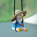 Rearview mirror charm — duck in a blue straw hat