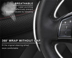 Steering wheel cover kit contents including needle and waxed thread