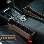 Car seat gap storage boxes in brown, driver and passenger pair