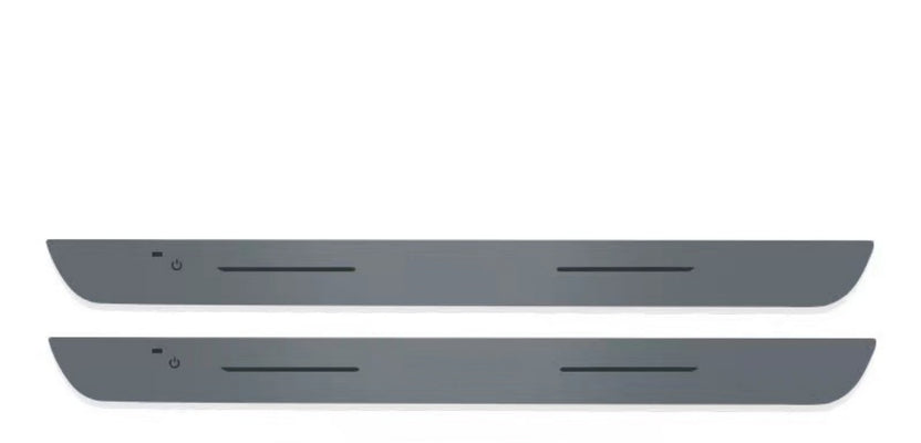 Two LED door sill plates for the rear doors, unlit on a white background