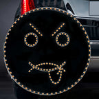 Rear window LED smiley face light showing a tongue-out expression