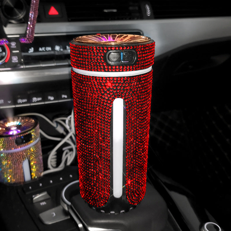 Red crystal diamond car humidifier in a cup holder