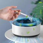 Smokeless ashtray showing filter and cigarette rests