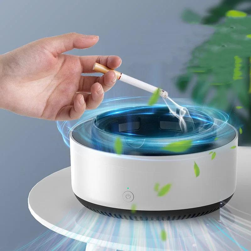 Smokeless ashtray showing filter and cigarette rests