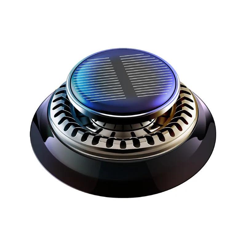 Kinetic solar-powered car air freshener spinning on a dash
