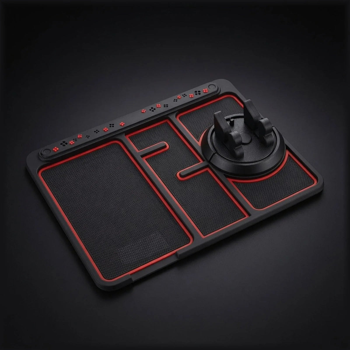 Non-slip mat holding a phone on a car dashboard