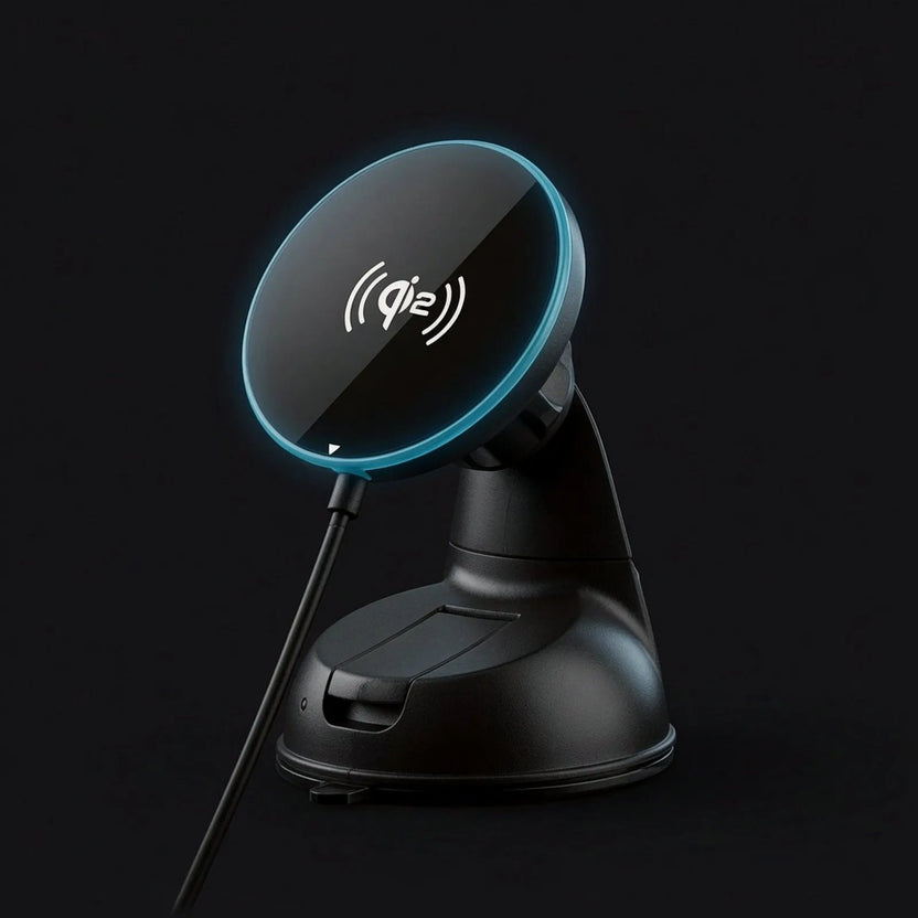 25W Qi2 wireless charging car mount on suction base
