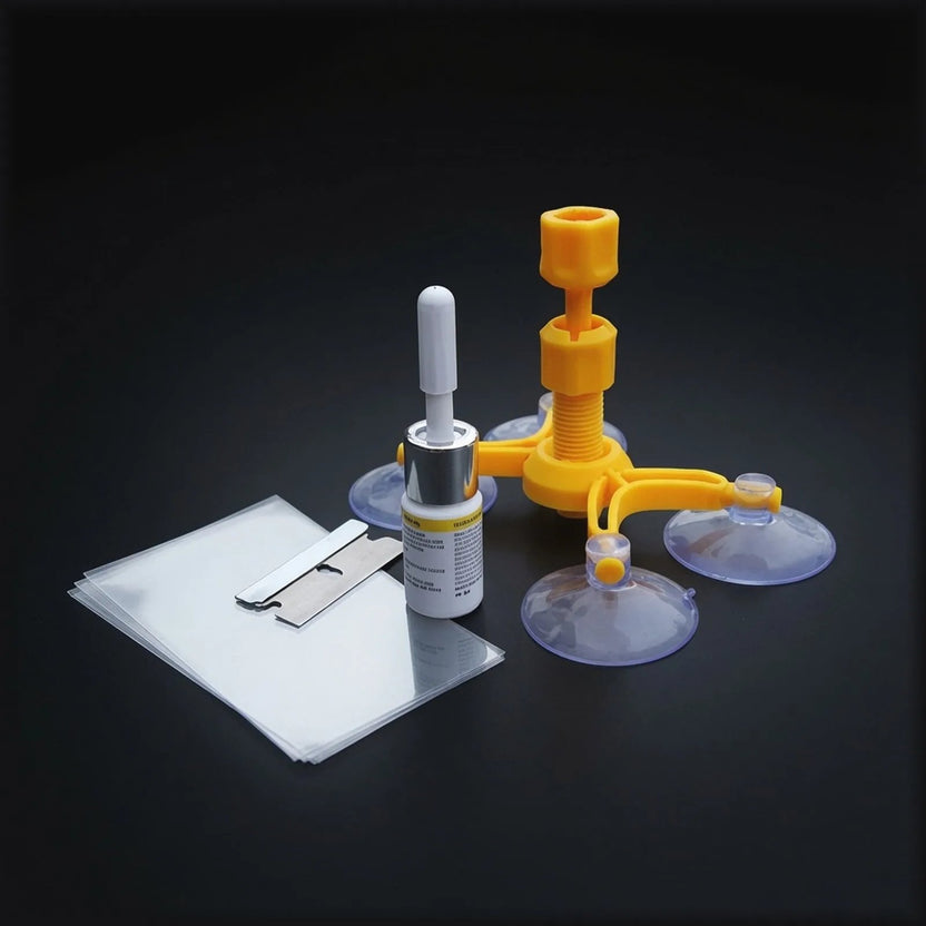 Glass scratch repair kit with suction tool