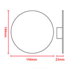 Dimension drawing of the rear window emoji light, 144 mm across and 23 mm deep