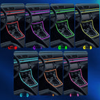 Fibre optic ambient light lit in six different colours across a car interior