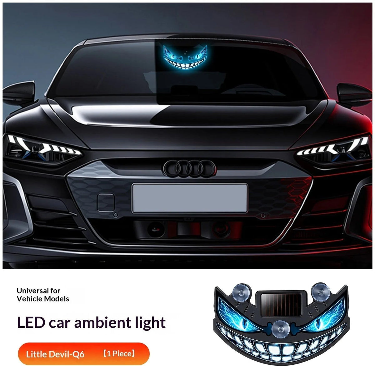 Devil-eye LED car window light, side profile of the housing and suction cups