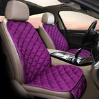 Purple plush winter seat cushion on a car seat