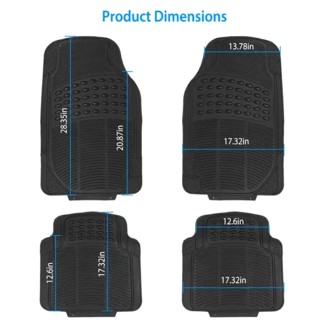Heavy-duty rubber car floor mats, 4-piece set in black
