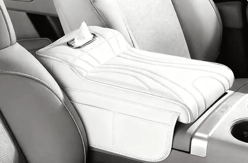 White — console armrest cover with tissue box fitted over a car centre console