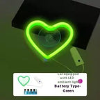 Green neon heart window light with suction cup and battery box