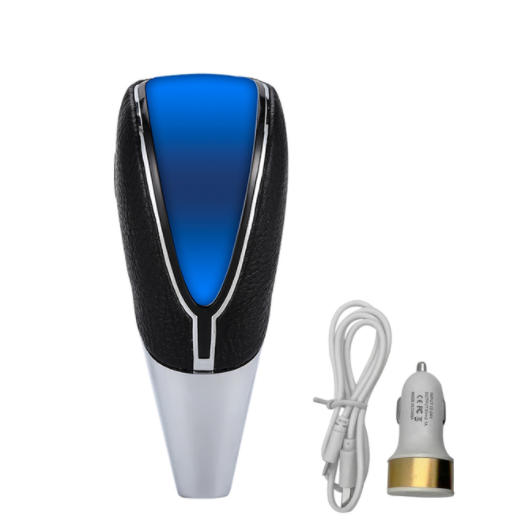 LED gear knob with blue centre glow, USB cable and car charger