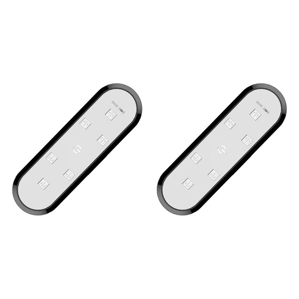 Pair of magnetic LED door open warning lights on a white background