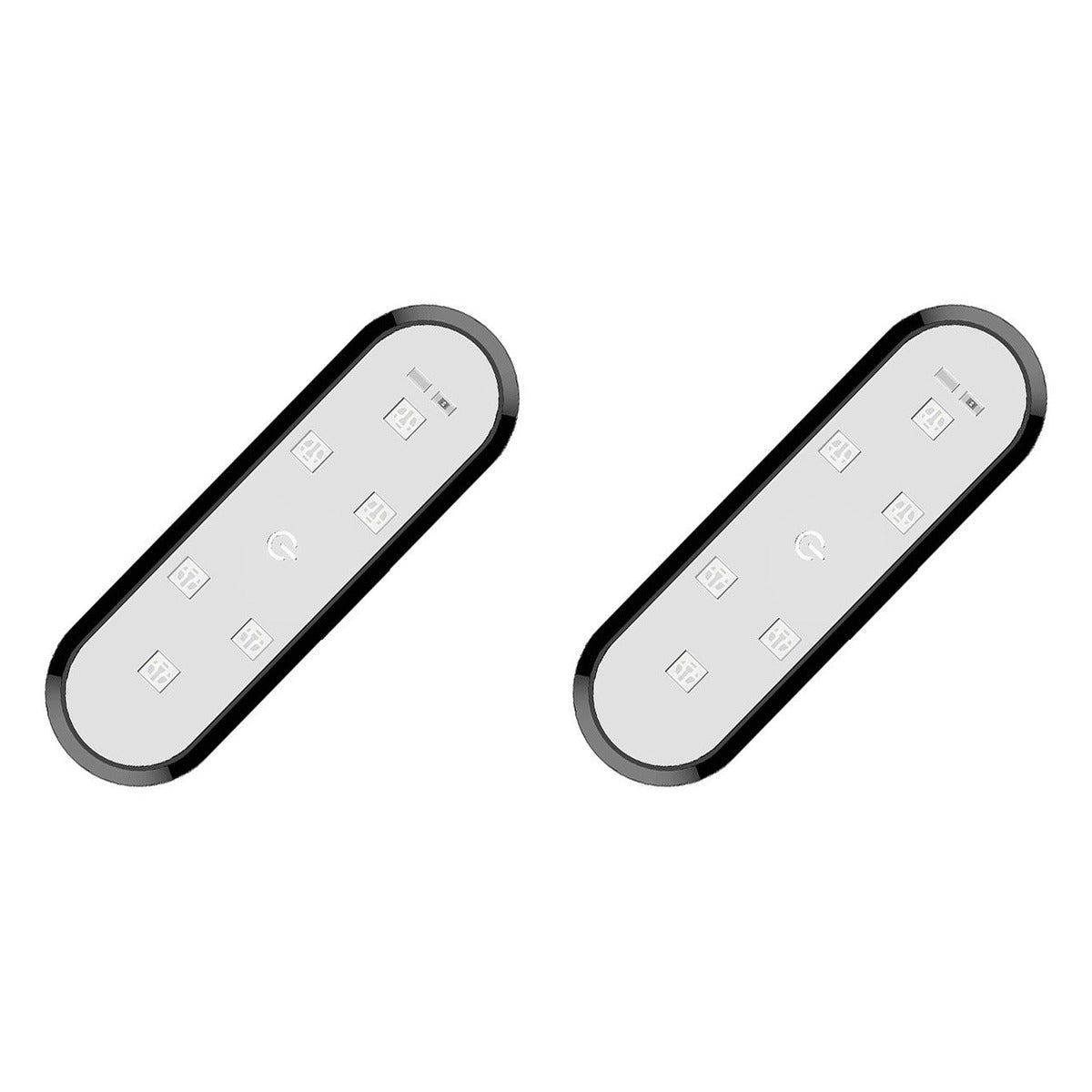 Pair of magnetic LED door open warning lights on a white background