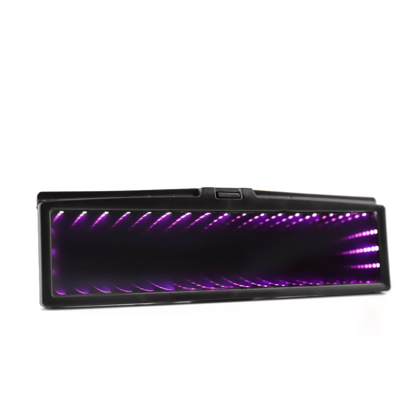Clip-on rearview mirror with purple infinity glow