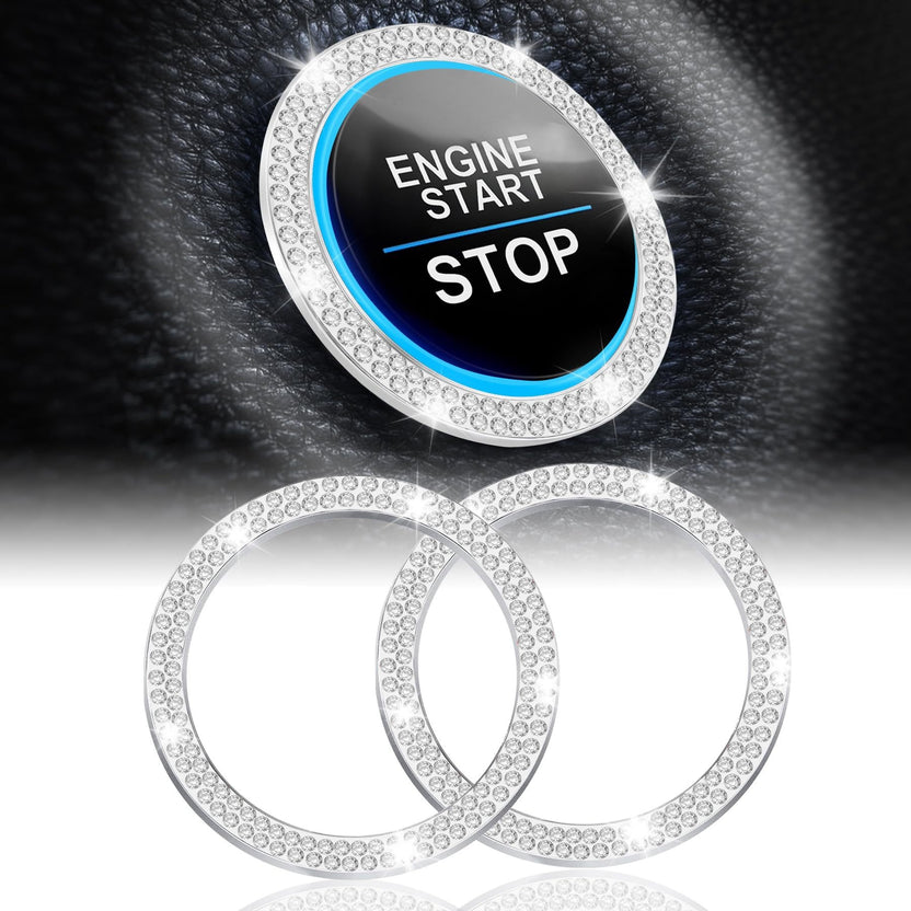 Start/stop button with crystal ring, plus a pair of spare rings